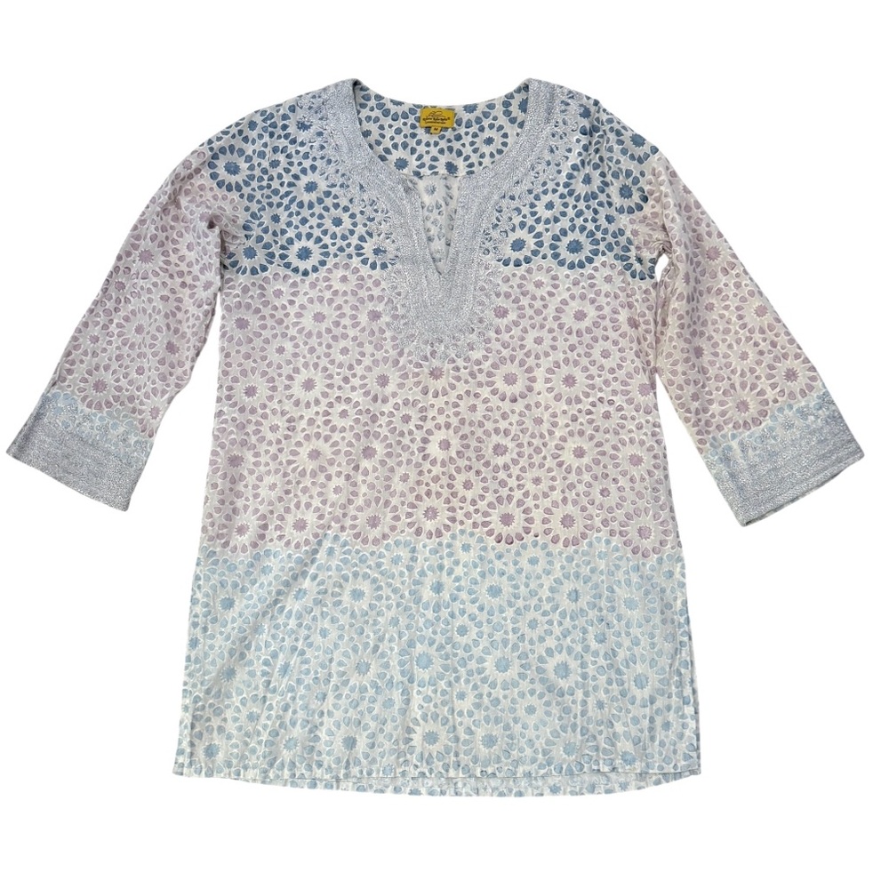 Roberta Roller Rabbit Floral ombré silver embroidered Tunic Size m